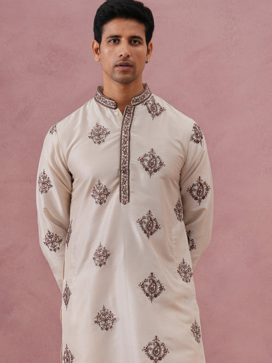 Silk Blend Black Kurta Pyjama Set for Men ( 65KP P 5337 P 5337Cream ) [FF] [A-1-4]