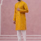 Men's Embroidered Silk Blend Kurta Pyjama Set ( 65KP P 5338 P 5338Mustard ) [FF] [A-1-4]