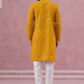 Men's Embroidered Silk Blend Kurta Pyjama Set ( 65KP P 5338 P 5338Mustard ) [FF] [A-1-4]