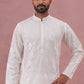 Men's Embroidered Silk Blend Kurta Pyjama Set (65KP P 5338 White ) [FF] [A-1-4]