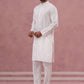 Men's Embroidered Silk Blend Kurta Pyjama Set (65KP P 5338 White ) [FF] [A-1-4]