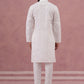Men's Embroidered Silk Blend Kurta Pyjama Set (65KP P 5338 White ) [FF] [A-1-4]