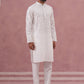 Men's Embroidered Silk Blend Kurta Pyjama Set (65KP P 5338 White ) [FF] [A-1-4]