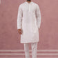 Men's Embroidered Silk Blend Kurta Pyjama Set (65KP P 5338 White ) [FF] [A-1-4]