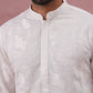 Men's Embroidered Silk Blend Kurta Pyjama Set (65KP P 5338 White ) [FF] [A-1-4]