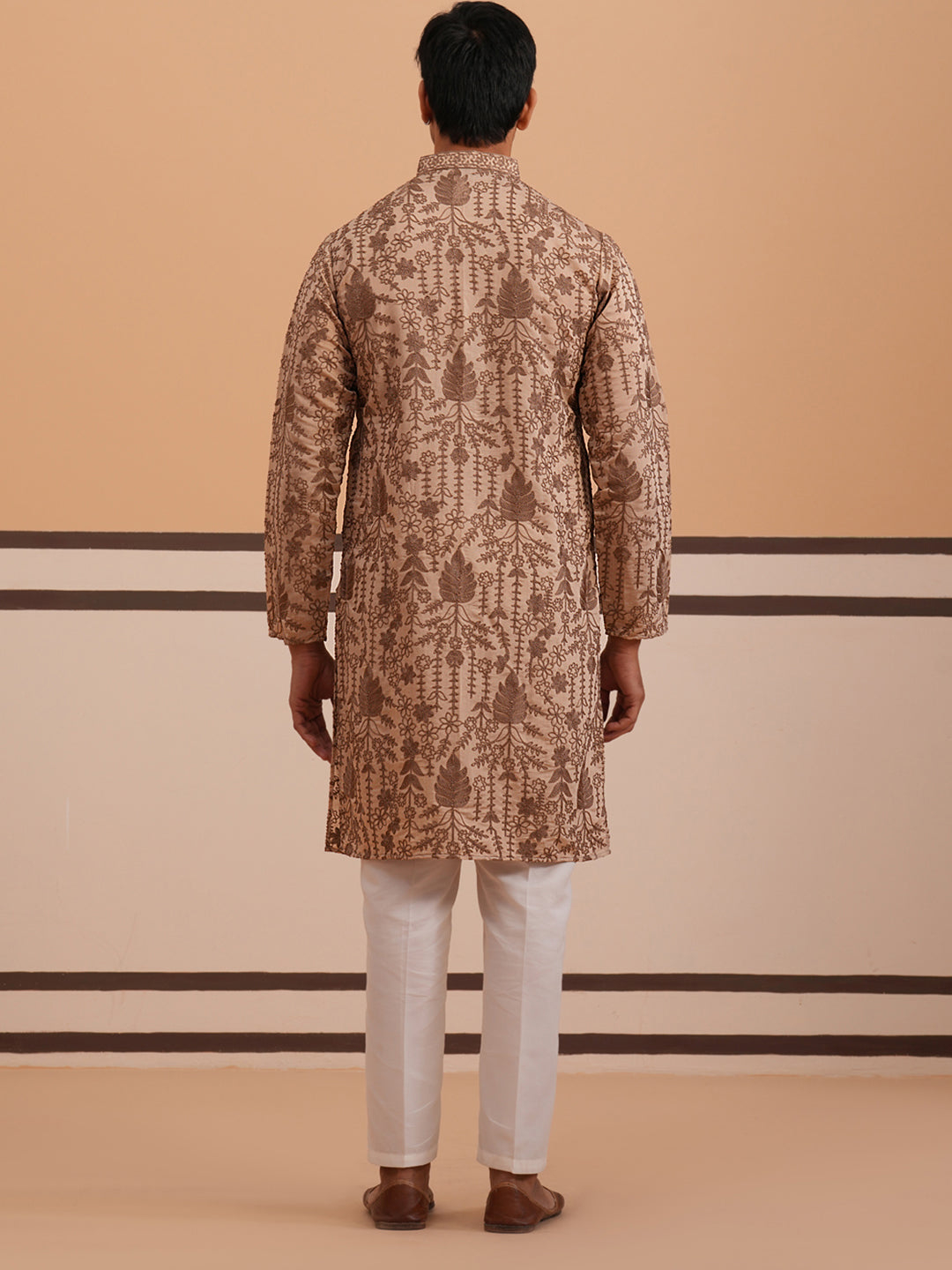 Men’s Ethnic Embroidered Kurta Pyjama (65KP P 5339 Brown ) [FF] [P-12]