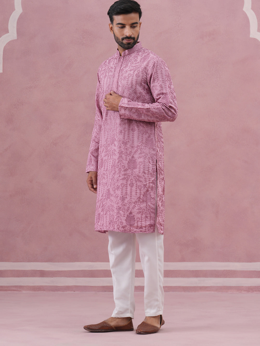 Men’s Ethnic Embroidered Kurta Pyjama ( 65KP P 5339 P 5339Lavender ) [FF] [P-12]