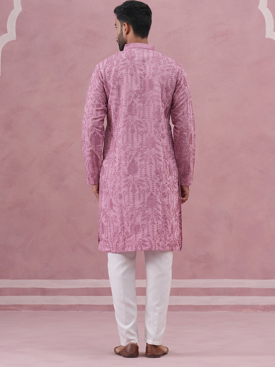 Men’s Ethnic Embroidered Kurta Pyjama ( 65KP P 5339 P 5339Lavender ) [FF] [P-12]