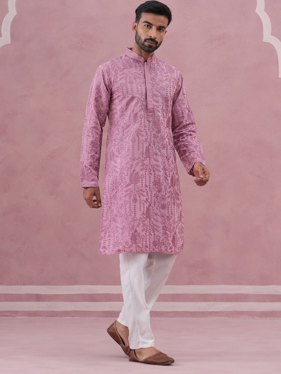 Men’s Ethnic Embroidered Kurta Pyjama ( 65KP P 5339 P 5339Lavender ) [FF] [P-12]