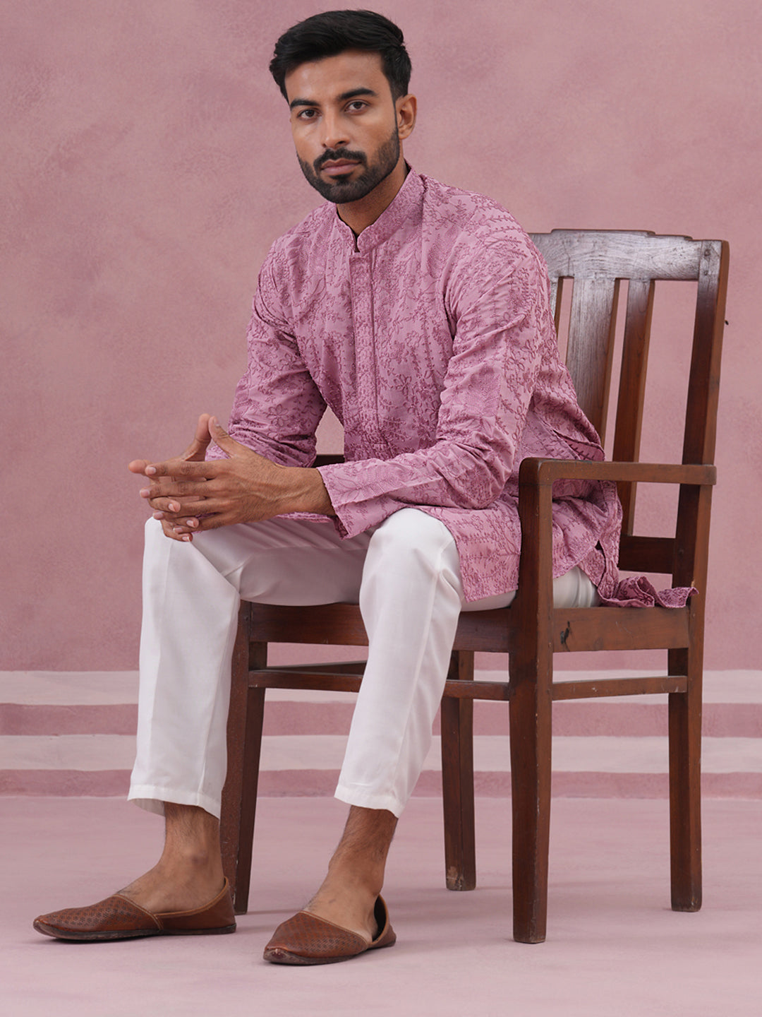 Men’s Ethnic Embroidered Kurta Pyjama ( 65KP P 5339 P 5339Lavender ) [FF] [P-12]