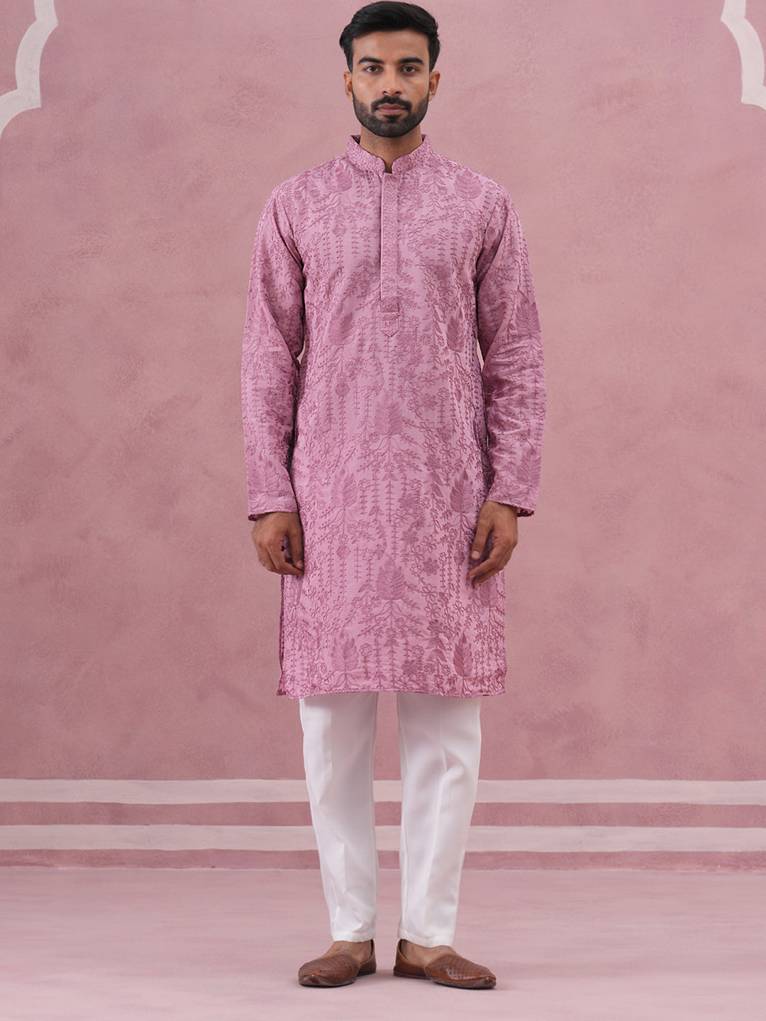 Men’s Ethnic Embroidered Kurta Pyjama ( 65KP P 5339 P 5339Lavender ) [FF] [P-12]