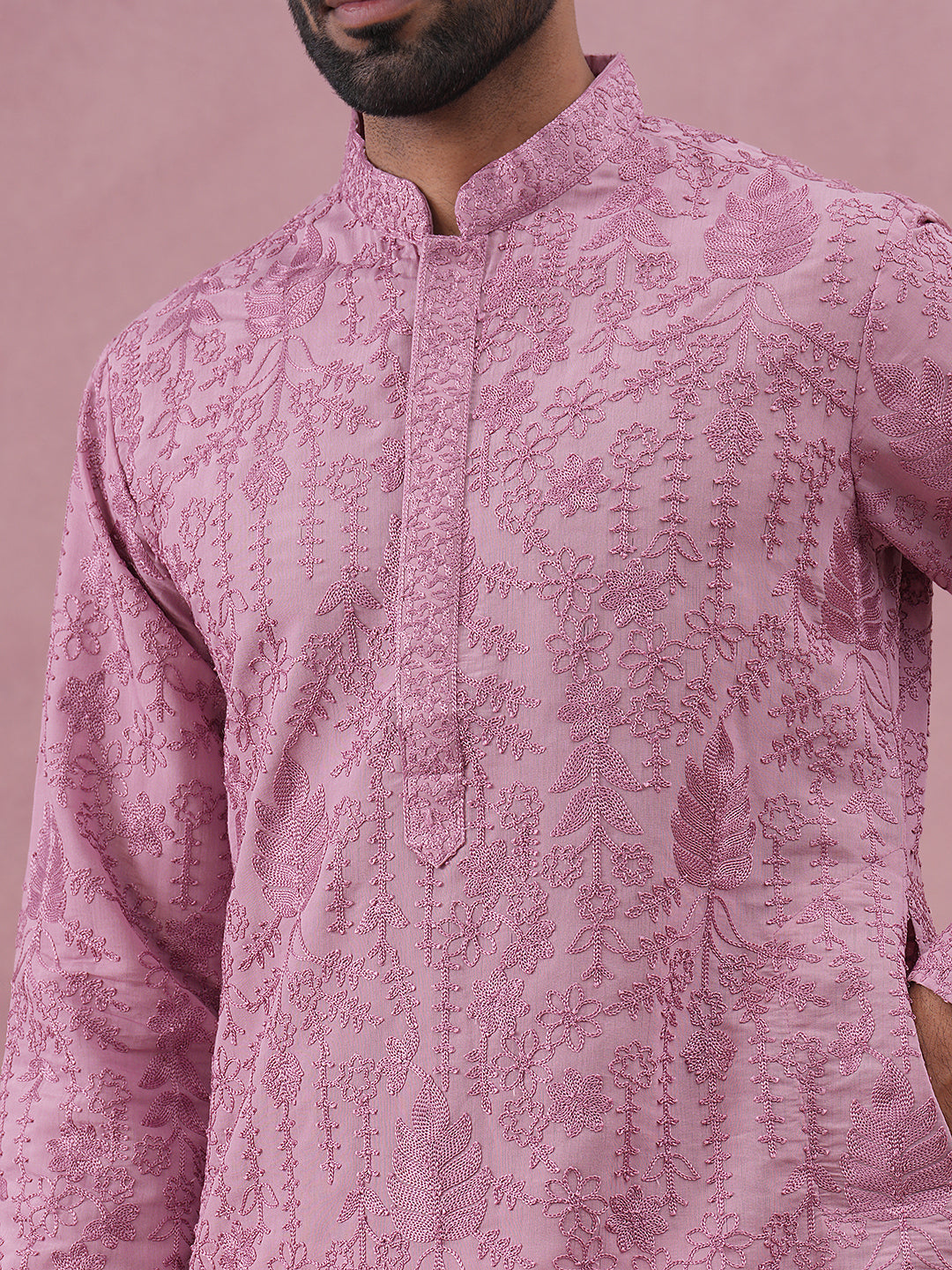 Men’s Ethnic Embroidered Kurta Pyjama ( 65KP P 5339 P 5339Lavender ) [FF] [P-12]