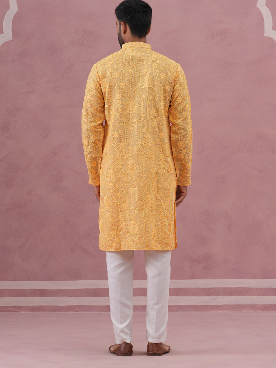 Men’s Ethnic Embroidered Kurta Pyjama (65KP P 5339 Yellow ) [FF] [P-12]