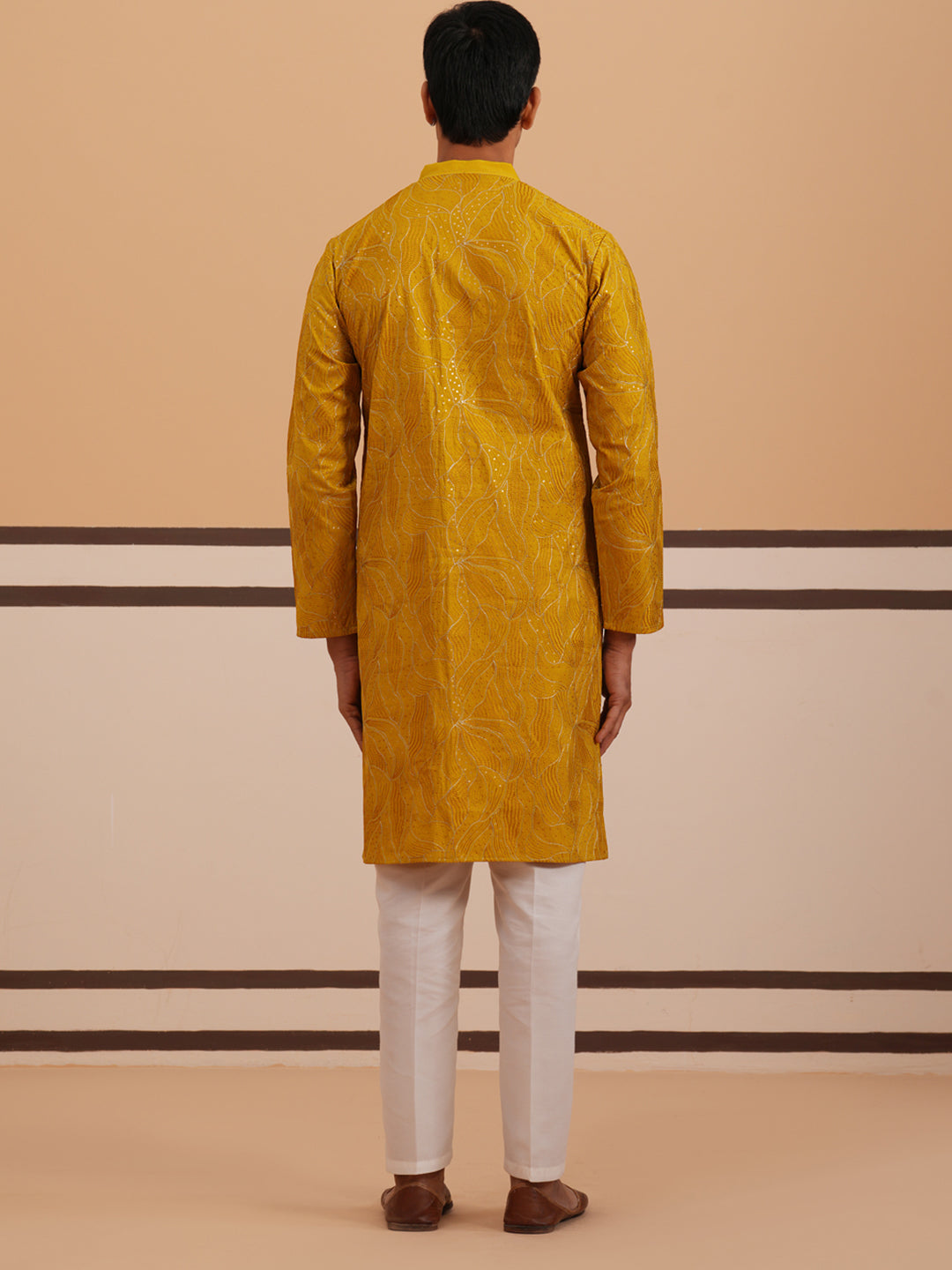 Silk Blend Embroidered & Sequinned Kurta Pyjama Set ( 65KP P 5340 P 5340Mustard ) [FF] [P-15]