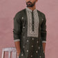 Men’s Ethnic Silk Blend Embroidered Kurta Set ( 65KP P 5341 P 5341Olive ) [FF] [A-1-4]
