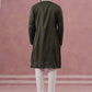 Men’s Ethnic Silk Blend Embroidered Kurta Set ( 65KP P 5341 P 5341Olive ) [FF] [A-1-4]