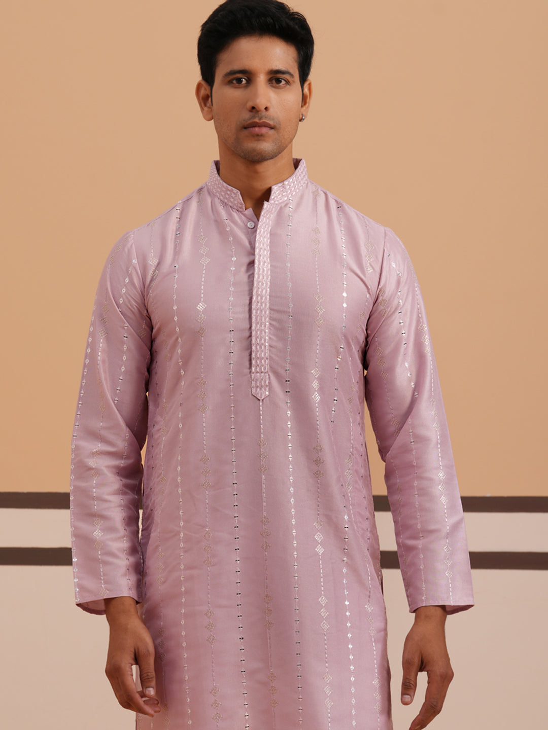 Traditional Silk-Blend Lavender Kurta Pyjama for Men ( 65KP P 5343 P 5343Lavender ) [FF] [B-1-2]