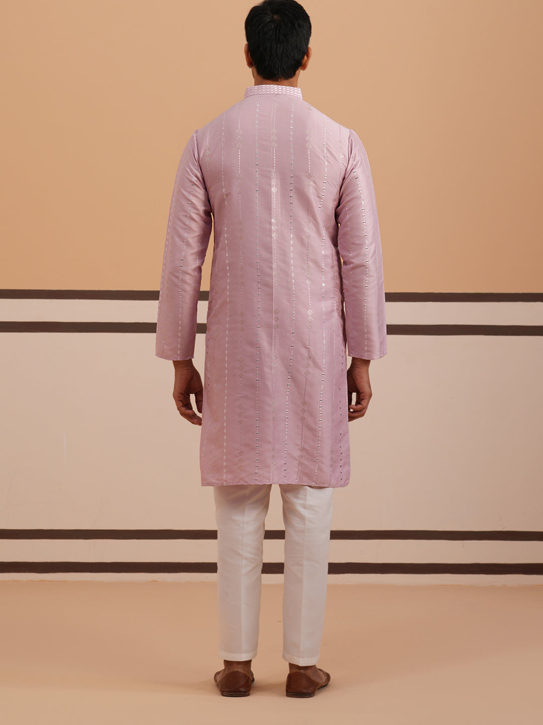 Traditional Silk-Blend Lavender Kurta Pyjama for Men ( 65KP P 5343 P 5343Lavender ) [FF] [B-1-2]