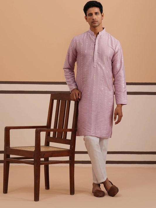 Traditional Silk-Blend Lavender Kurta Pyjama for Men ( 65KP P 5343 P 5343Lavender ) [FF] [B-1-2]