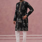 Botanical Embroidered Cotton Blend Kurta Set for Men (65KP P 5344 Black ) [FF] [Q-4]