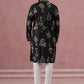 Botanical Embroidered Cotton Blend Kurta Set for Men (65KP P 5344 Black ) [FF] [Q-4]