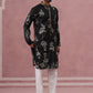 Botanical Embroidered Cotton Blend Kurta Set for Men (65KP P 5344 Black ) [FF] [Q-4]