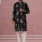 Botanical Embroidered Cotton Blend Kurta Set for Men (65KP P 5344 Black ) [FF] [Q-4]
