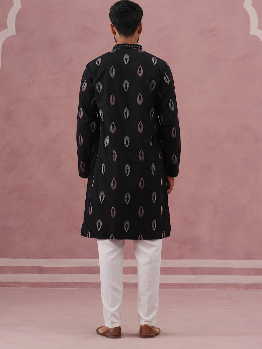 Festive Silk Blend Embroidered Kurta Set (65KP P 5346 Black ) [FF] [B-1-2]