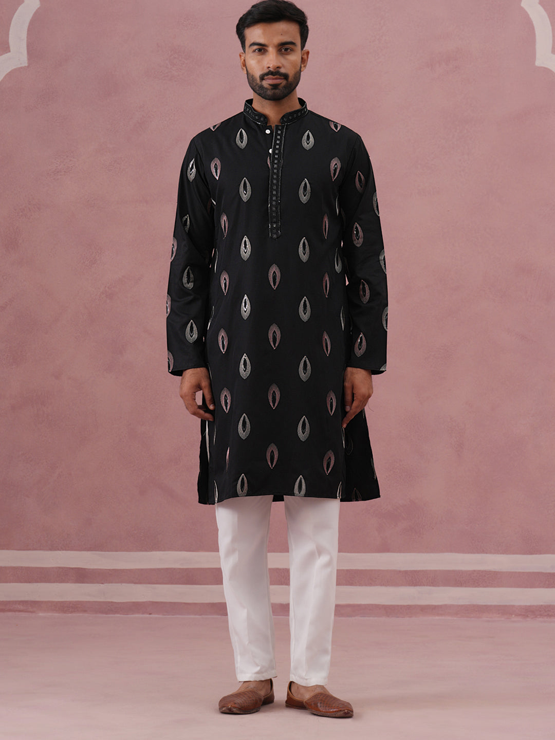 Festive Silk Blend Embroidered Kurta Set (65KP P 5346 Black ) [FF] [B-1-2]