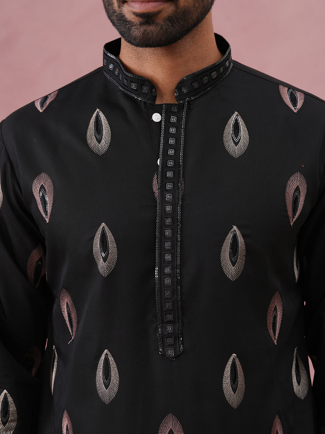 Festive Silk Blend Embroidered Kurta Set (65KP P 5346 Black ) [FF] [B-1-2]