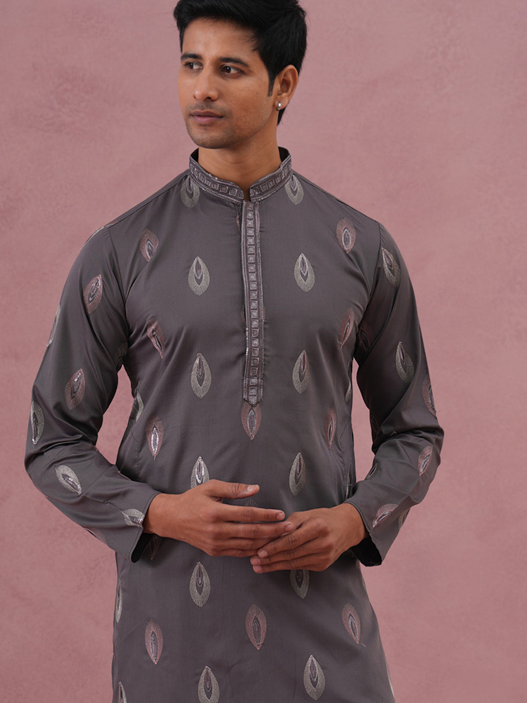 Festive Silk Blend Embroidered Kurta Set (65KP P 5346 Grey ) [FF] [B-1-2]
