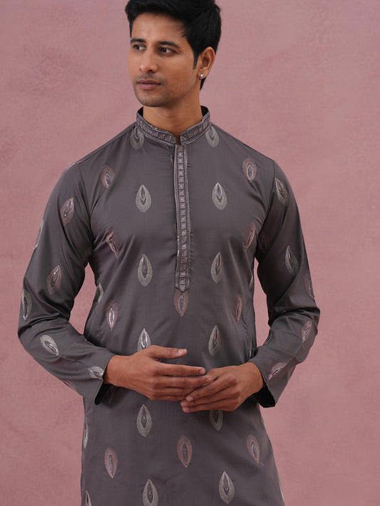 Festive Silk Blend Embroidered Kurta Set (65KP P 5346 Grey ) [FF] [B-1-2]