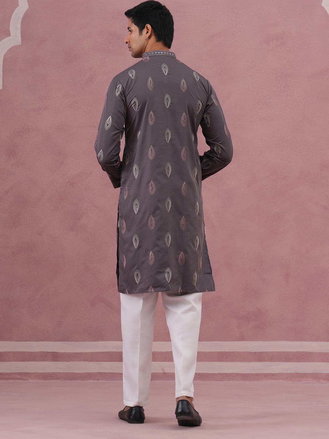 Festive Silk Blend Embroidered Kurta Set (65KP P 5346 Grey ) [FF] [B-1-2]