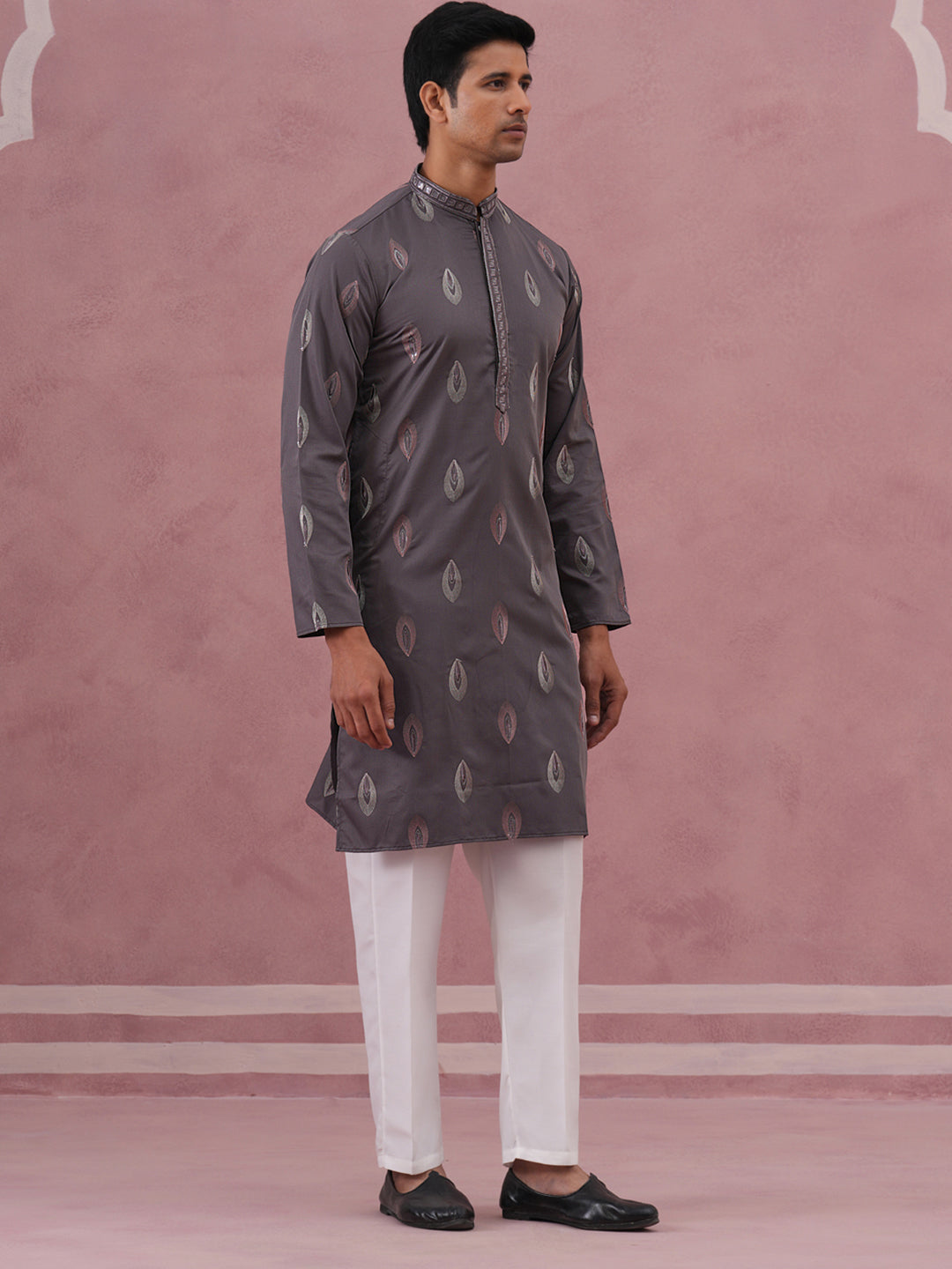 Festive Silk Blend Embroidered Kurta Set (65KP P 5346 Grey ) [FF] [B-1-2]