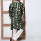 Men’s Embroidered Silk Blend Kurta Pyjama ( 65KP P 5347 P 5347Olive ) [FF] [B-1-2]