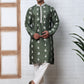 Men’s Embroidered Silk Blend Kurta Pyjama ( 65KP P 5347 P 5347Olive ) [FF] [B-1-2]