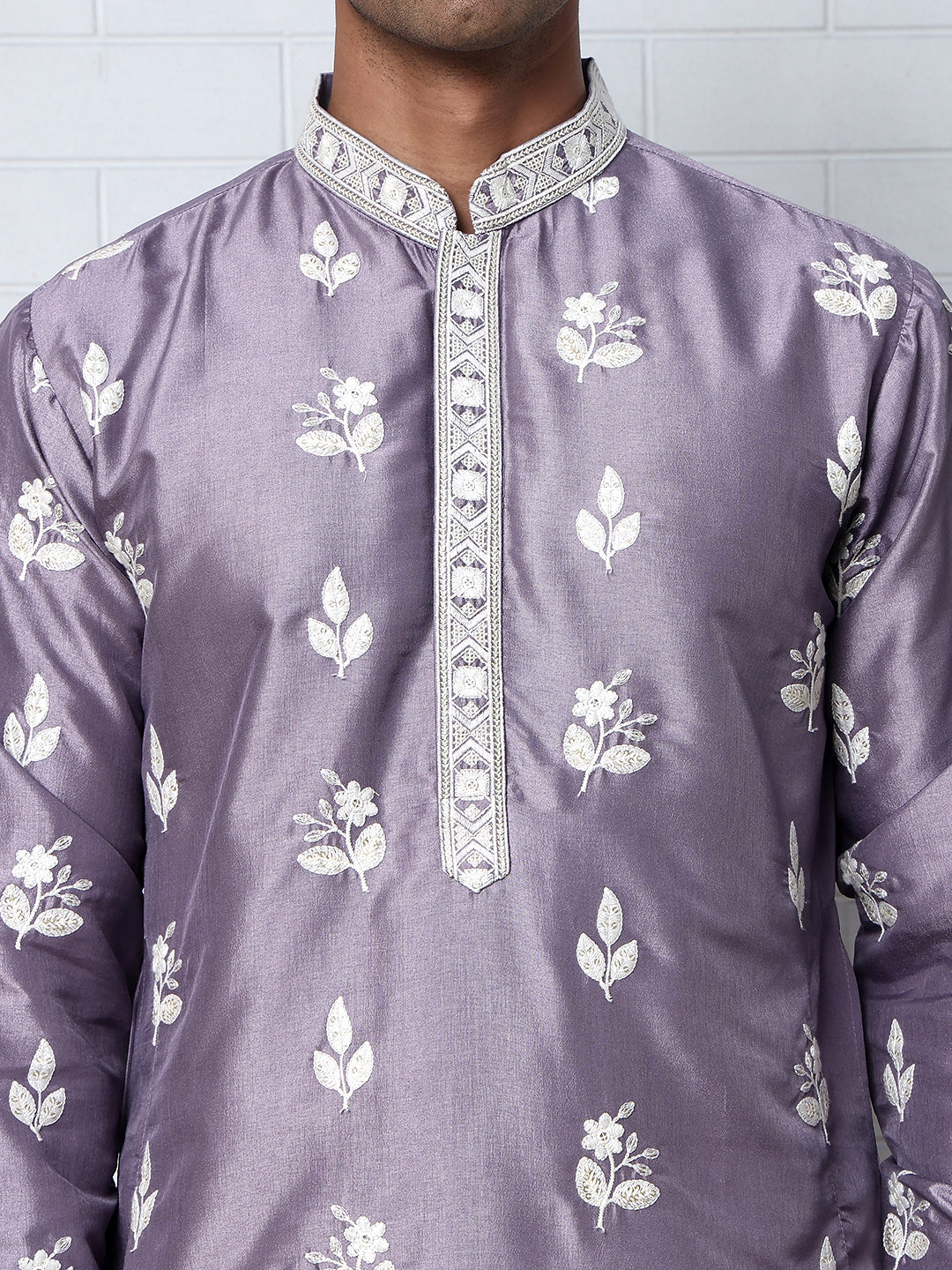 Men’s Embroidered Silk Blend Kurta Pyjama (65KP P 5347 Purple ) [FF] [B-1-2]
