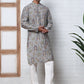 Traditional Foil Printed Kurta Pyjama for Men (65KP P 5348 Grey ) [FF] [D-1]