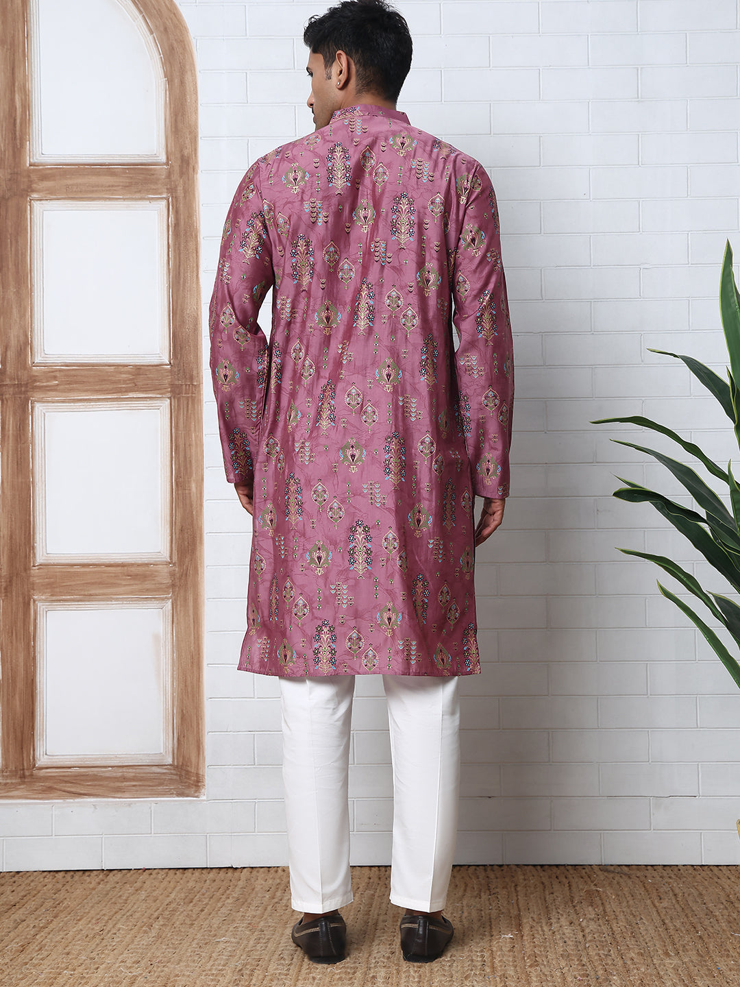 Traditional Foil Printed Kurta Pyjama for Men ( 65KP P 5348 P 5348Magenta ) [FF] [D-1]