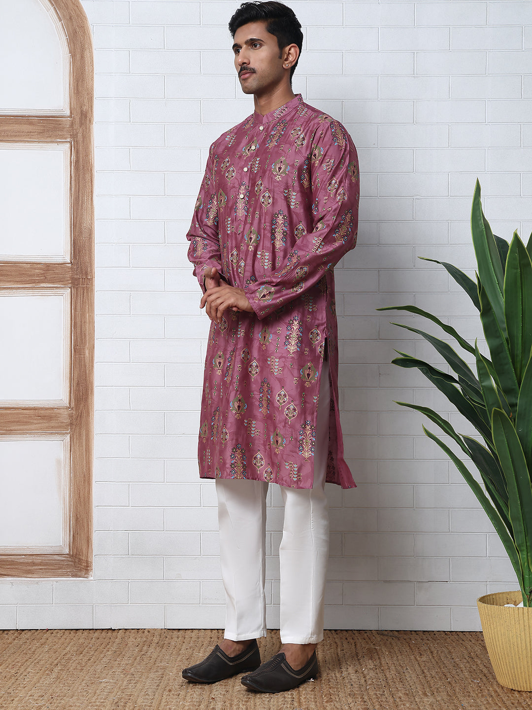 Traditional Foil Printed Kurta Pyjama for Men ( 65KP P 5348 P 5348Magenta ) [FF] [D-1]