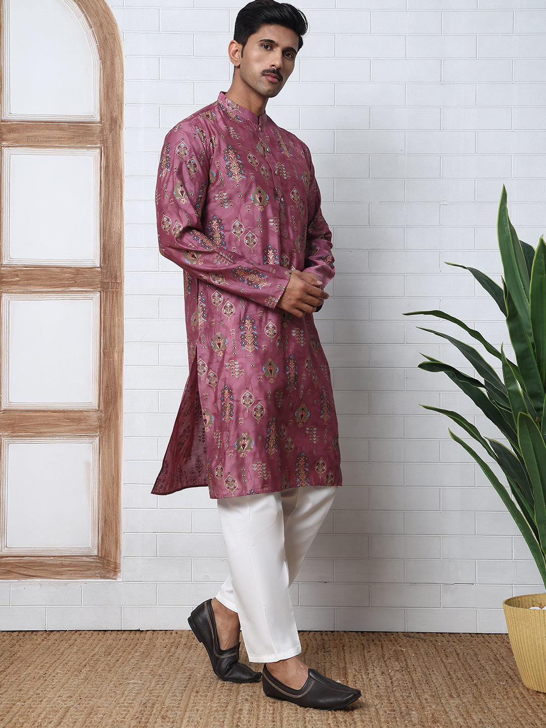 Traditional Foil Printed Kurta Pyjama for Men ( 65KP P 5348 P 5348Magenta ) [FF] [D-1]