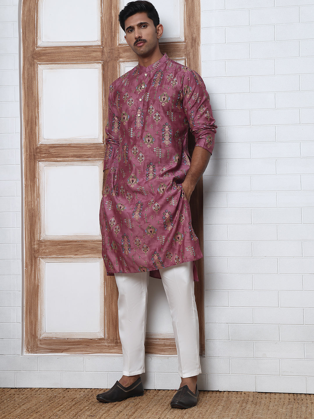 Traditional Foil Printed Kurta Pyjama for Men ( 65KP P 5348 P 5348Magenta ) [FF] [D-1]
