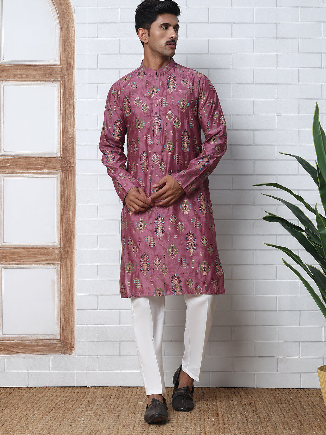 Traditional Foil Printed Kurta Pyjama for Men ( 65KP P 5348 P 5348Magenta ) [FF] [D-1]