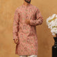 Traditional Foil Printed Kurta Pyjama for Men (65KP 5348 Peach ) [FF] [D-1]