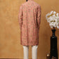 Traditional Foil Printed Kurta Pyjama for Men (65KP 5348 Peach ) [FF] [D-1]
