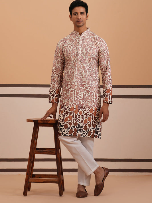 Men’s Printed Kurta Pyjama with Embroidered Detailing ( 65KP P 5349 P 5349Peach ) [FF] [Q-12-13]