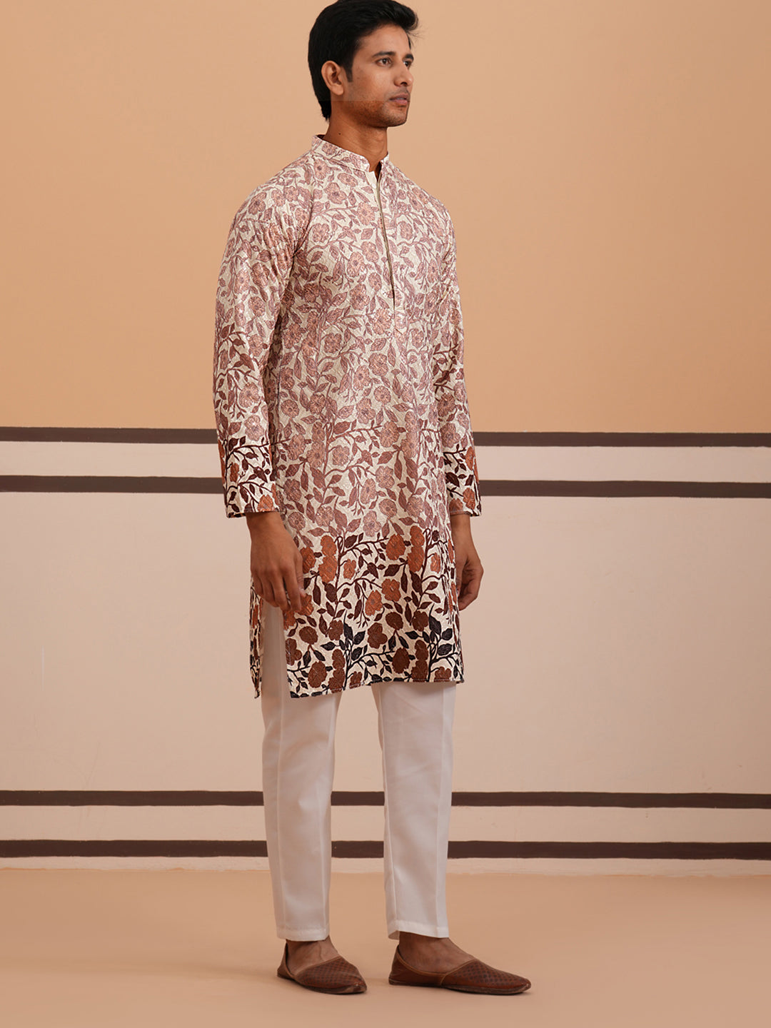 Men’s Printed Kurta Pyjama with Embroidered Detailing ( 65KP P 5349 P 5349Peach ) [FF] [Q-12-13]