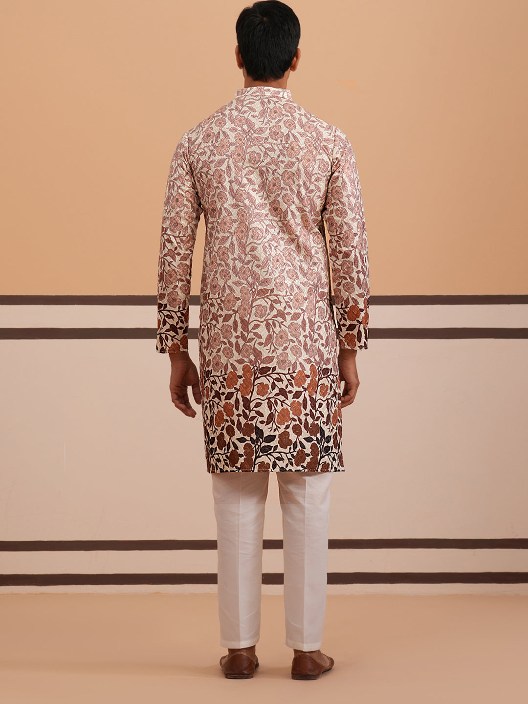 Men’s Printed Kurta Pyjama with Embroidered Detailing ( 65KP P 5349 P 5349Peach ) [FF] [Q-12-13]