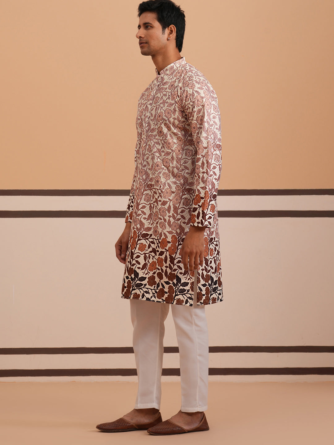 Men’s Printed Kurta Pyjama with Embroidered Detailing ( 65KP P 5349 P 5349Peach ) [FF] [Q-12-13]