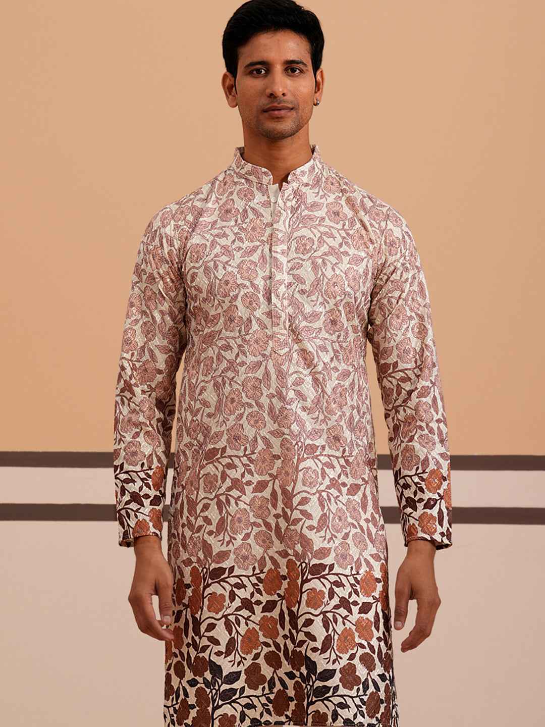 Men’s Printed Kurta Pyjama with Embroidered Detailing ( 65KP P 5349 P 5349Peach ) [FF] [Q-12-13]